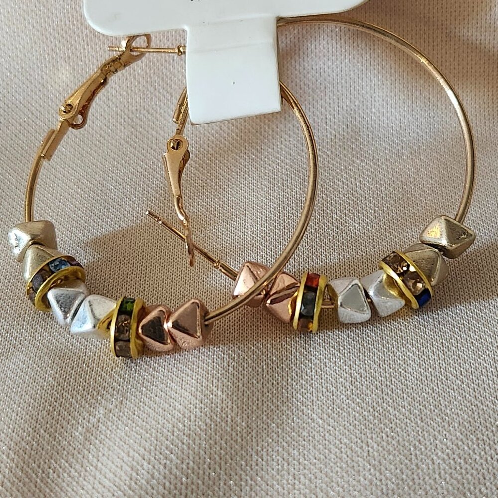 Eclectic Mixed-Metal & Colorful Beaded Gold Hoop Earrings